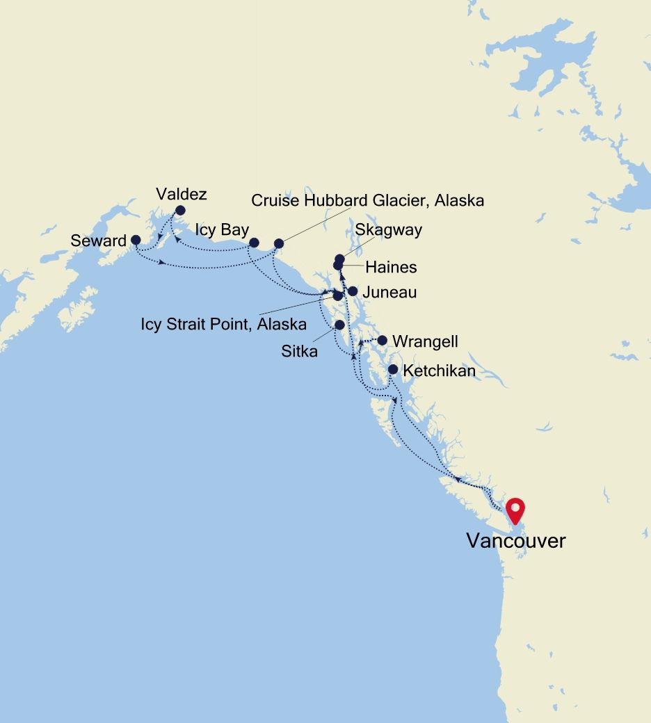 Alaska Special Voyage: Roundtrip from Vancouver Itinerary Map
